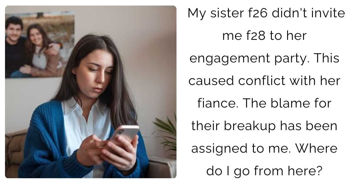 My sister f26 didn’t invite me f28 to her engagement party. This caused conflict with her fiance. The blame for their breakup has been assigned to me. Where do I go from here?