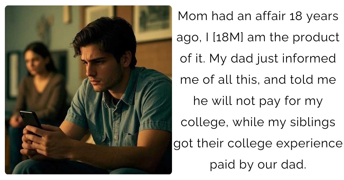 Mom had an affair 18 years ago, I [18M] am the product of it. My dad just informed me of all this, and told me he will not pay for my college, while my siblings got their college experience paid by our dad.